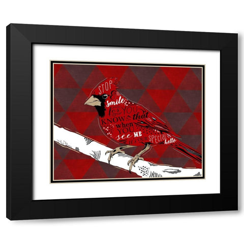 Cardinal Hello Red Black Modern Wood Framed Art Print with Double Matting by Longfellow Designs