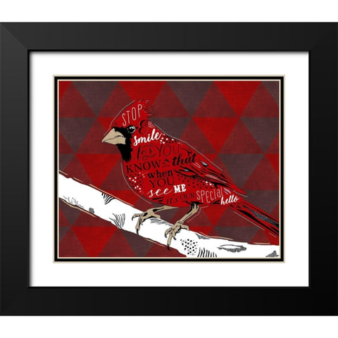 Cardinal Hello Red Black Modern Wood Framed Art Print with Double Matting by Longfellow Designs