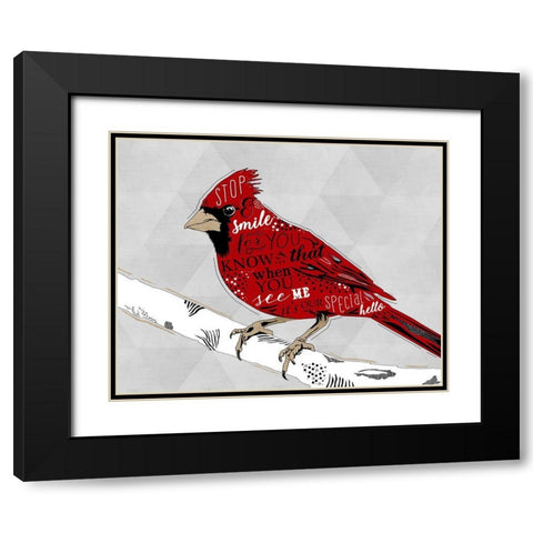Cardinal Hello White Black Modern Wood Framed Art Print with Double Matting by Longfellow Designs