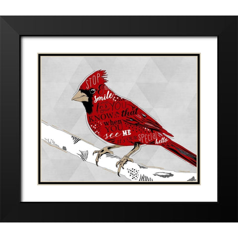Cardinal Hello White Black Modern Wood Framed Art Print with Double Matting by Longfellow Designs