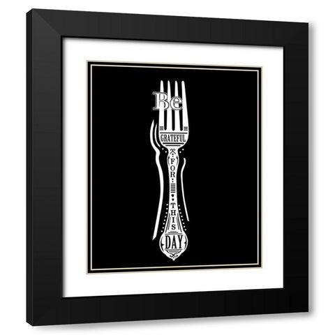 Be Grateful Fork Black Modern Wood Framed Art Print with Double Matting by Longfellow Designs