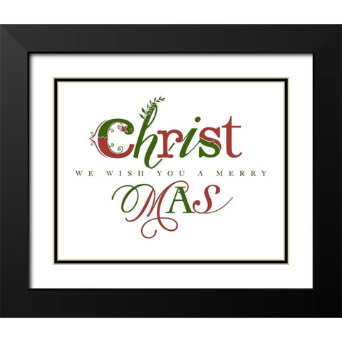 Red and Green Merry Christmas Black Modern Wood Framed Art Print with Double Matting by Longfellow Designs