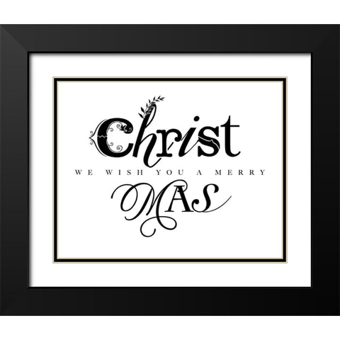 Black and White Merry Christmas Black Modern Wood Framed Art Print with Double Matting by Longfellow Designs