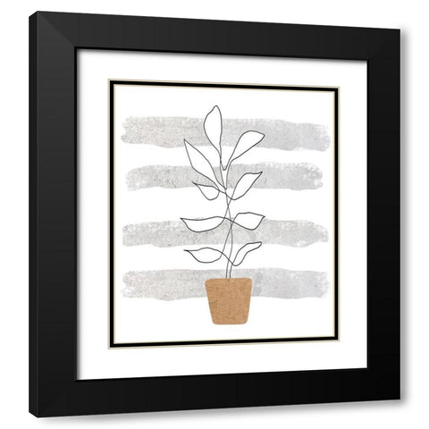 Scandi Plant Black Modern Wood Framed Art Print with Double Matting by Longfellow Designs