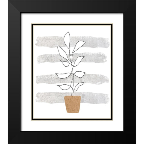 Scandi Plant Black Modern Wood Framed Art Print with Double Matting by Longfellow Designs