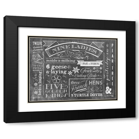 12 Days of Christmas Black Modern Wood Framed Art Print with Double Matting by Longfellow Designs