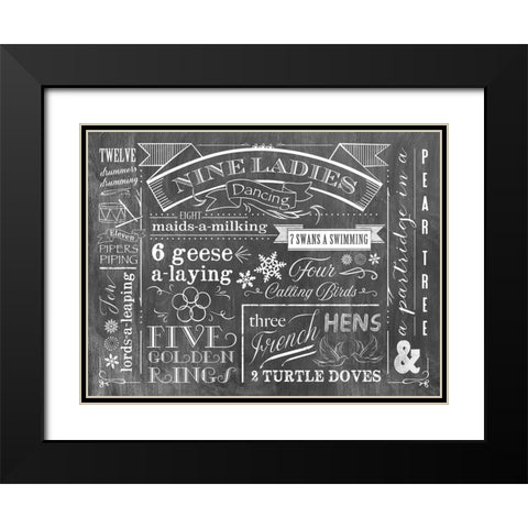 12 Days of Christmas Black Modern Wood Framed Art Print with Double Matting by Longfellow Designs