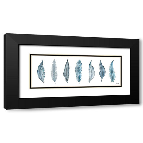 Teal Feathers Black Modern Wood Framed Art Print with Double Matting by Fay, Mela