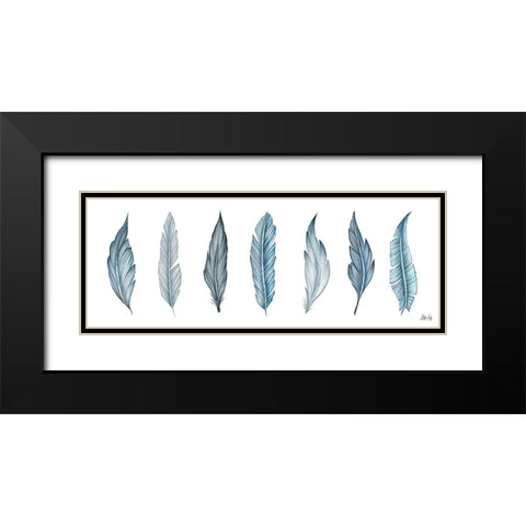 Teal Feathers Black Modern Wood Framed Art Print with Double Matting by Fay, Mela