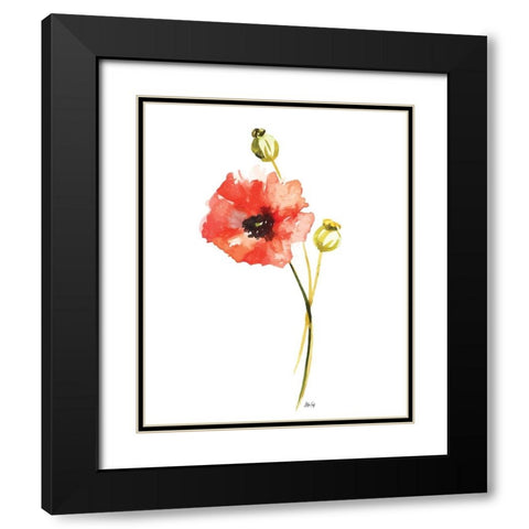 Red Poppy Black Modern Wood Framed Art Print with Double Matting by Fay, Mela