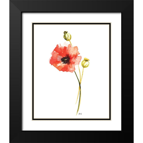 Red Poppy Black Modern Wood Framed Art Print with Double Matting by Fay, Mela