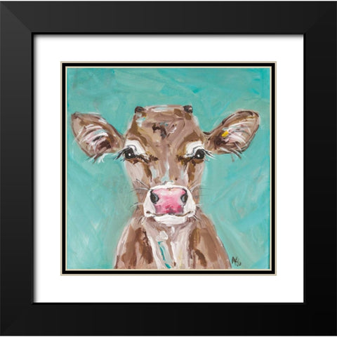 Pink Nosed Cow Black Modern Wood Framed Art Print with Double Matting by Strong, Molly Susan