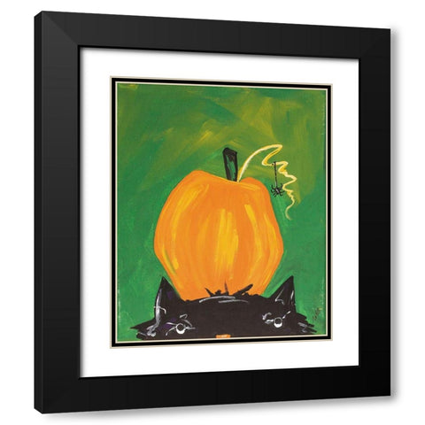 Cat and Pumpkin Black Modern Wood Framed Art Print with Double Matting by Strong, Molly Susan