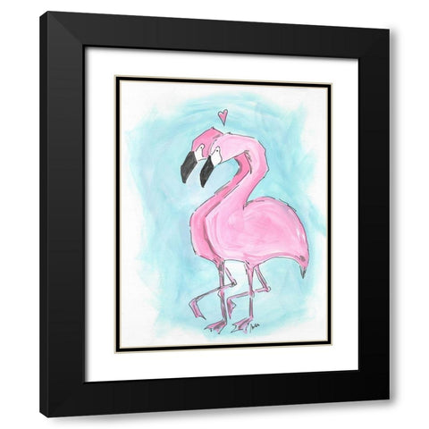 Flamingos Black Modern Wood Framed Art Print with Double Matting by Strong, Molly Susan