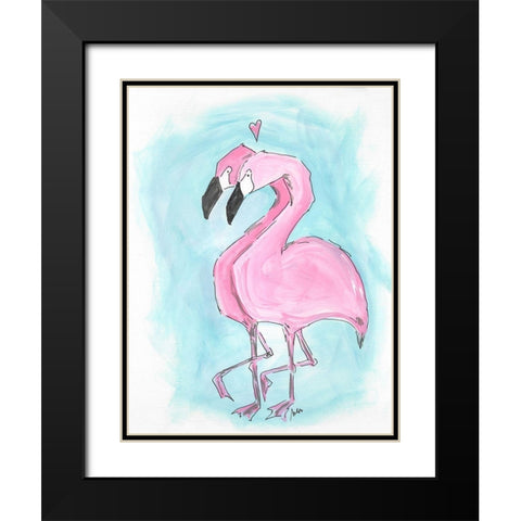 Flamingos Black Modern Wood Framed Art Print with Double Matting by Strong, Molly Susan