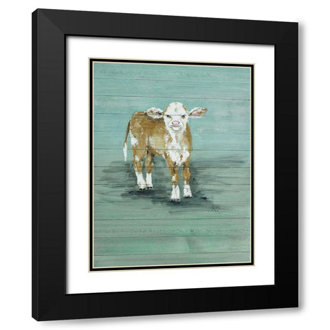 Baby Cow Black Modern Wood Framed Art Print with Double Matting by Strong, Molly Susan