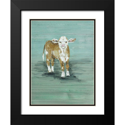 Baby Cow Black Modern Wood Framed Art Print with Double Matting by Strong, Molly Susan
