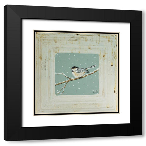 Chickadee in Snow Black Modern Wood Framed Art Print with Double Matting by Strong, Molly Susan
