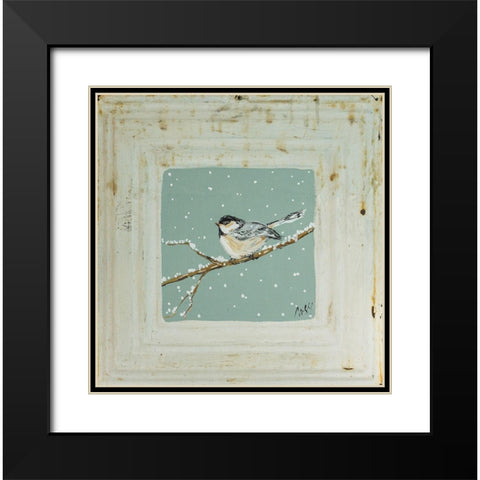 Chickadee in Snow Black Modern Wood Framed Art Print with Double Matting by Strong, Molly Susan