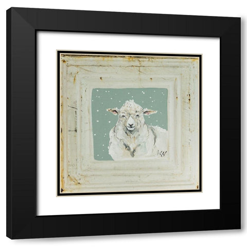 Sheep in Snow Black Modern Wood Framed Art Print with Double Matting by Strong, Molly Susan