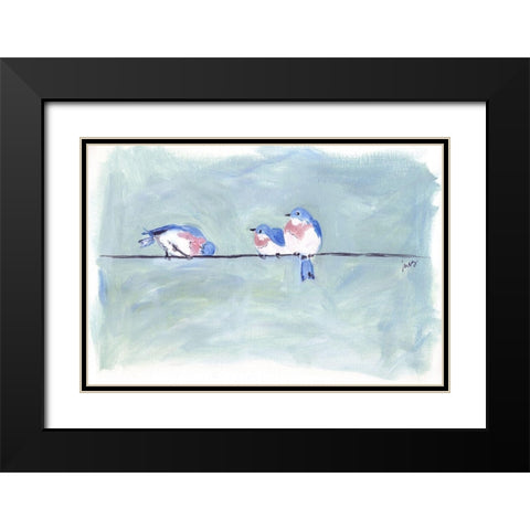 Birds on a Wire II Black Modern Wood Framed Art Print with Double Matting by Strong, Molly Susan