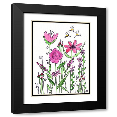 Pink Flowers Black Modern Wood Framed Art Print with Double Matting by Strong, Molly Susan
