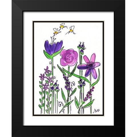 Purple Flowers Black Modern Wood Framed Art Print with Double Matting by Strong, Molly Susan