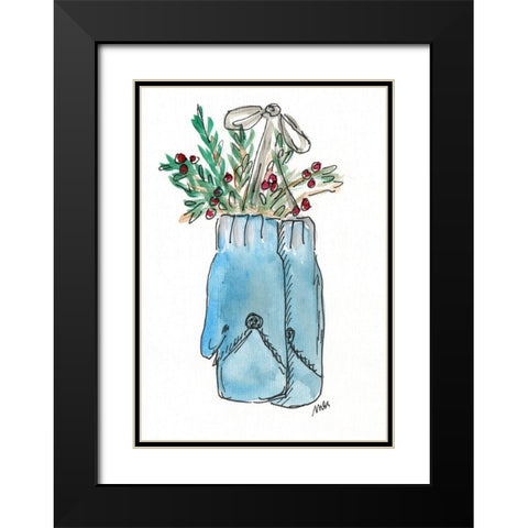 Blue Mittens II Black Modern Wood Framed Art Print with Double Matting by Strong, Molly Susan