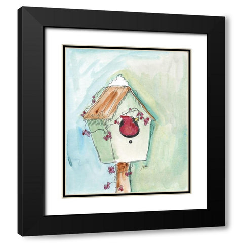 Birdhouse Cardinal Black Modern Wood Framed Art Print with Double Matting by Strong, Molly Susan