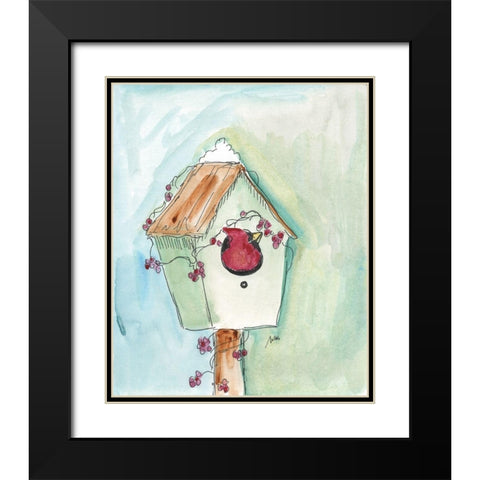 Birdhouse Cardinal Black Modern Wood Framed Art Print with Double Matting by Strong, Molly Susan