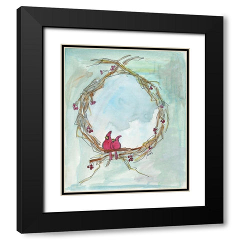Cardinal Wreath Black Modern Wood Framed Art Print with Double Matting by Strong, Molly Susan