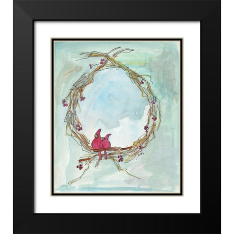 Cardinal Wreath Black Modern Wood Framed Art Print with Double Matting by Strong, Molly Susan