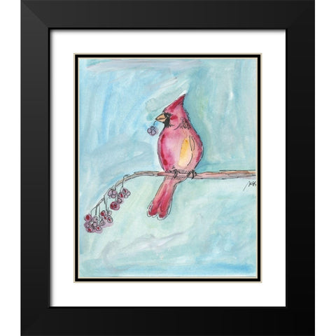 Cardinal on a Branch Black Modern Wood Framed Art Print with Double Matting by Strong, Molly Susan