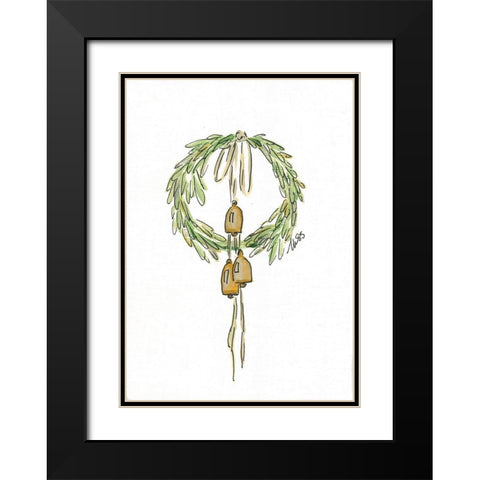 Bell Wreath Black Modern Wood Framed Art Print with Double Matting by Strong, Molly Susan