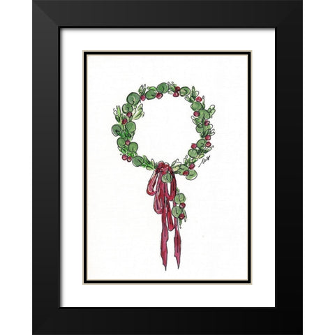 Holiday Wreath Black Modern Wood Framed Art Print with Double Matting by Strong, Molly Susan