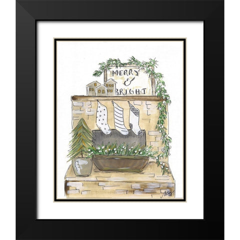 Merry and Bright Fireplace Black Modern Wood Framed Art Print with Double Matting by Strong, Molly Susan