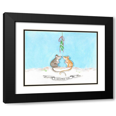 Christmouse Kiss Black Modern Wood Framed Art Print with Double Matting by Strong, Molly Susan