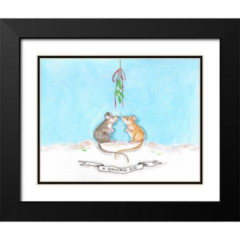 Christmouse Kiss Black Modern Wood Framed Art Print with Double Matting by Strong, Molly Susan