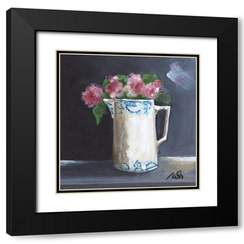 Pink Roses Black Modern Wood Framed Art Print with Double Matting by Strong, Molly Susan