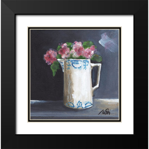 Pink Roses Black Modern Wood Framed Art Print with Double Matting by Strong, Molly Susan