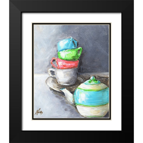 Tea Cup Stack Black Modern Wood Framed Art Print with Double Matting by Strong, Molly Susan