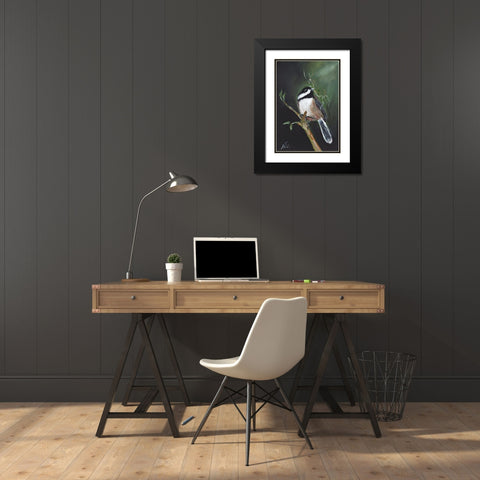 Chickadee Black Modern Wood Framed Art Print with Double Matting by Strong, Molly Susan