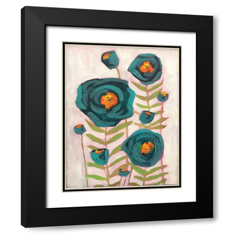 Blue Flowers Black Modern Wood Framed Art Print with Double Matting by Rupp, Mariah