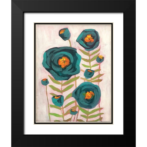 Blue Flowers Black Modern Wood Framed Art Print with Double Matting by Rupp, Mariah