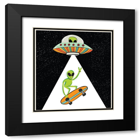 UFO Alien Black Modern Wood Framed Art Print with Double Matting by Rupp, Mariah