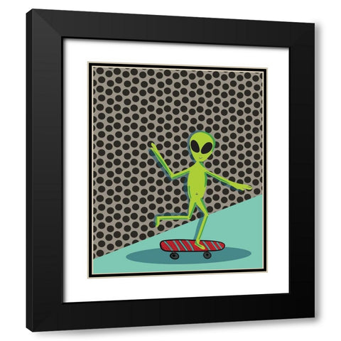 Skating Alien Black Modern Wood Framed Art Print with Double Matting by Rupp, Mariah