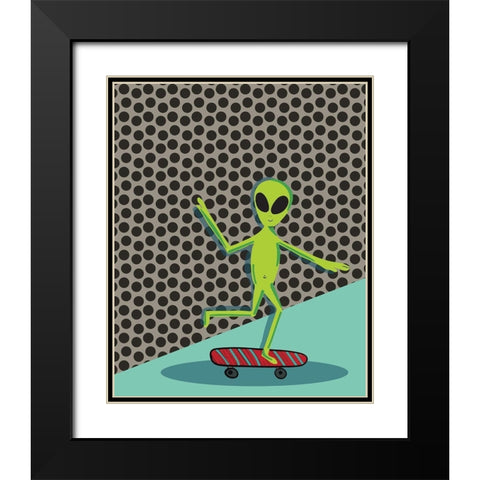 Skating Alien Black Modern Wood Framed Art Print with Double Matting by Rupp, Mariah