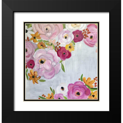 Pink Roses Black Modern Wood Framed Art Print with Double Matting by Rupp, Mariah