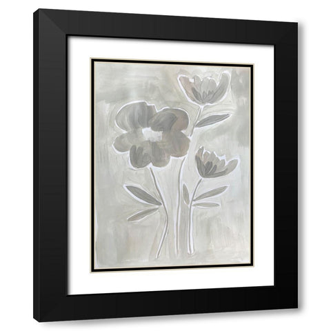 Grey Flowers Black Modern Wood Framed Art Print with Double Matting by Rupp, Mariah