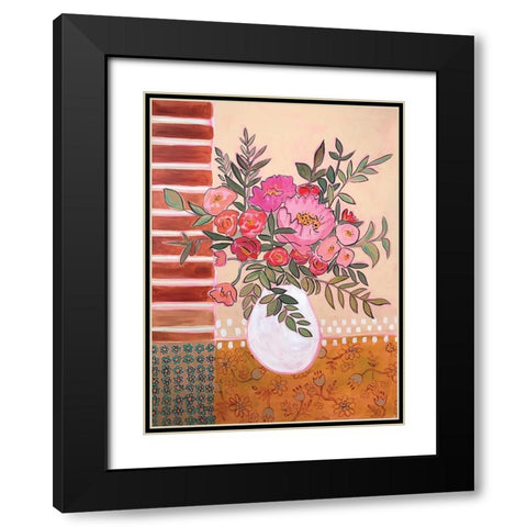Pink Flowers Black Modern Wood Framed Art Print with Double Matting by Rupp, Mariah